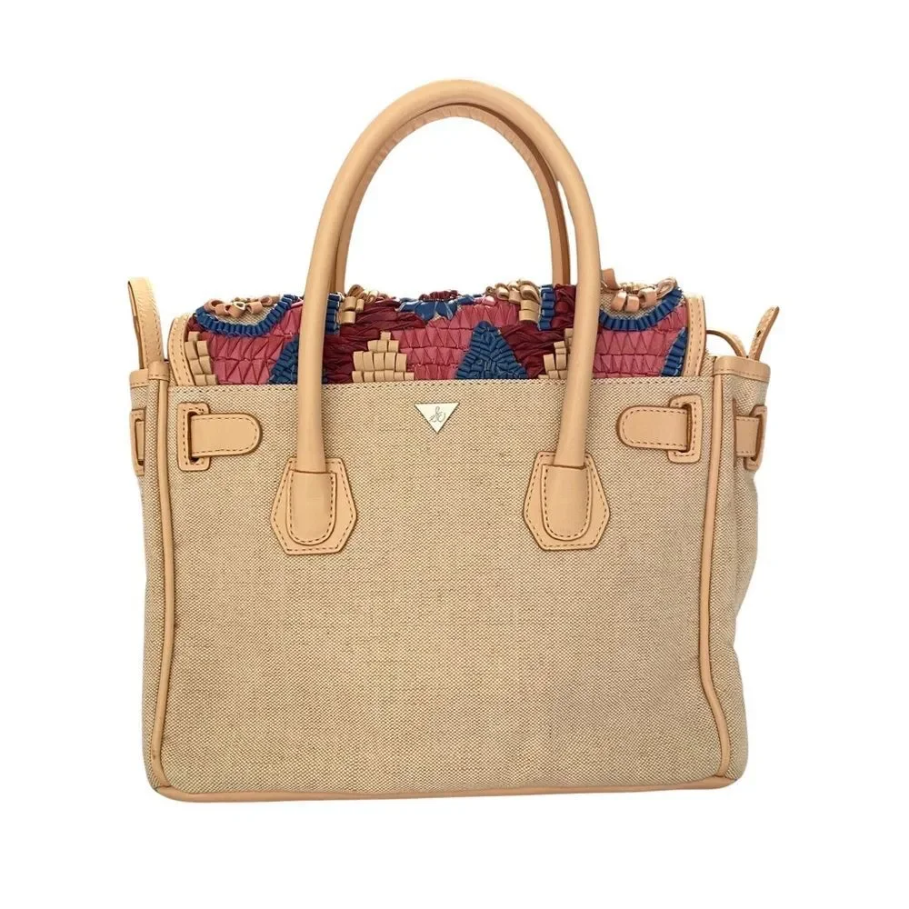 Sam Edelman Sylvia Floral Leather Jute Satchel Boho Convertible Tote